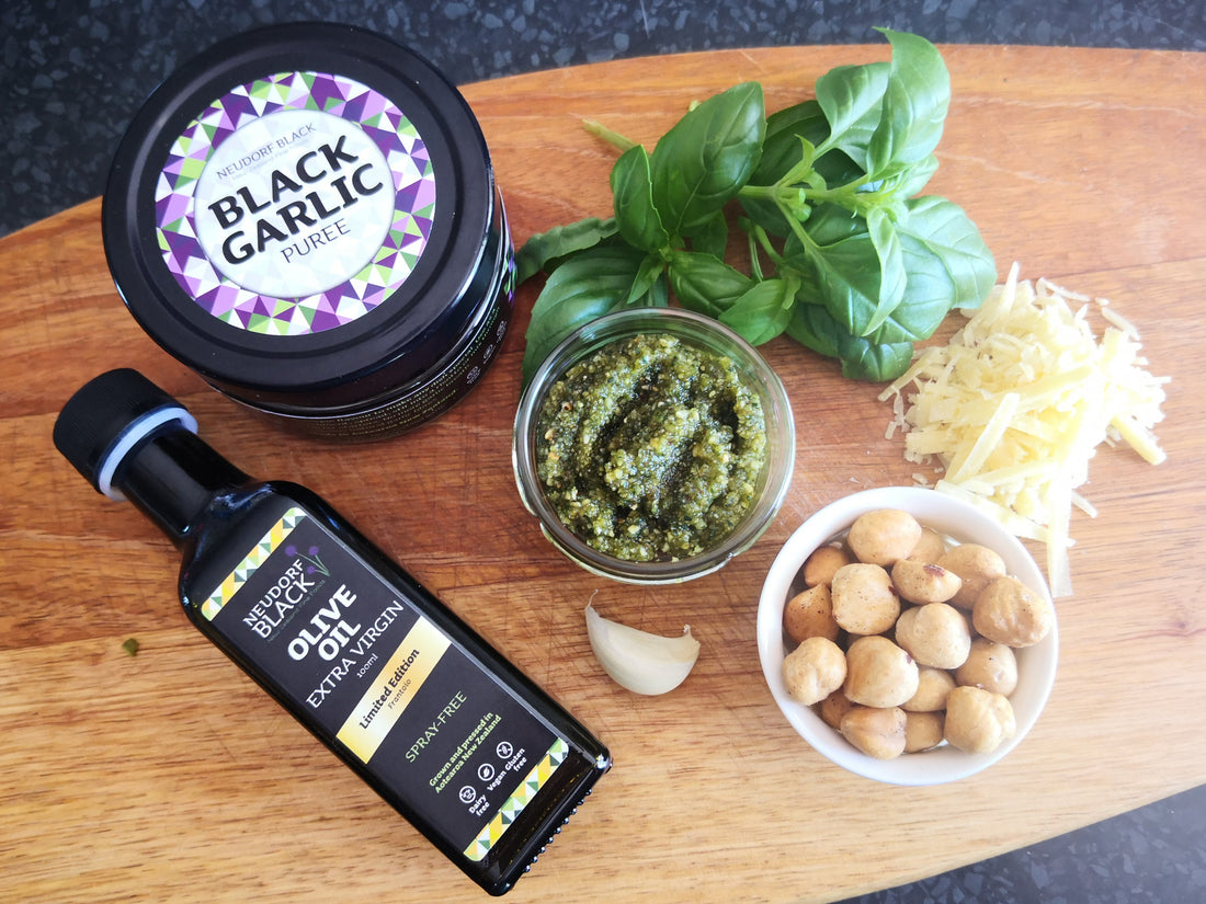 Black Garlic, Basil and Hazelnut Pesto