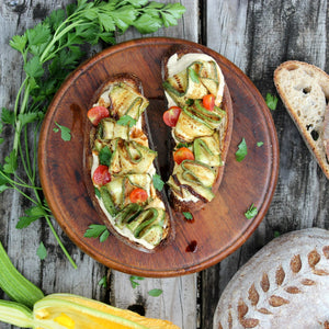 open sandwich with zucchini and tomatoes