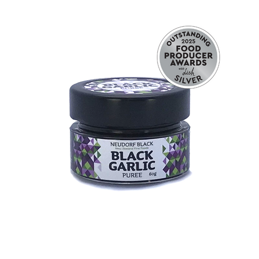 jar of 60g Black Garlic Puree with an award sticker