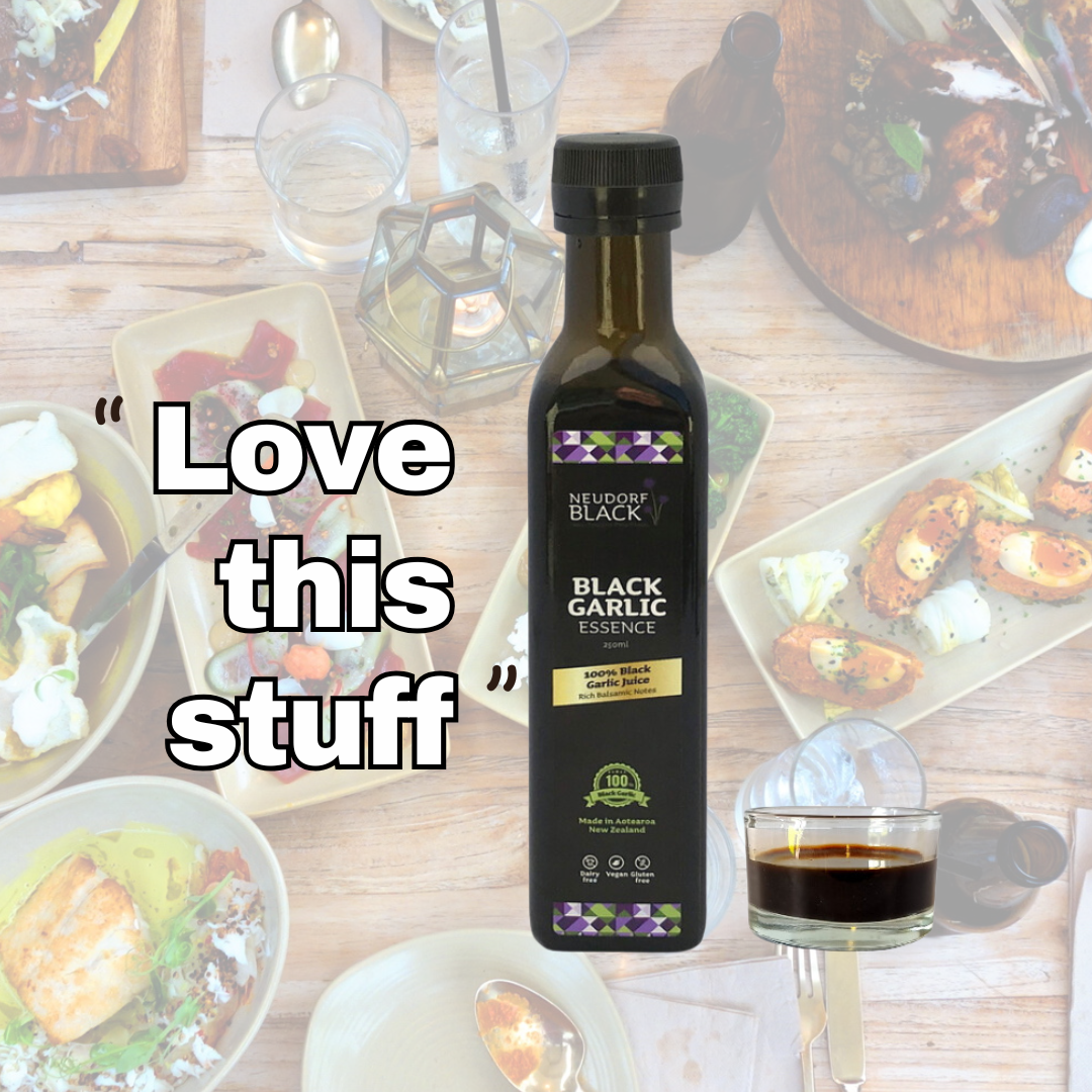 Black Garlic Essence 250ml bottle - all-natural umami alternative to balsamic vinegar.