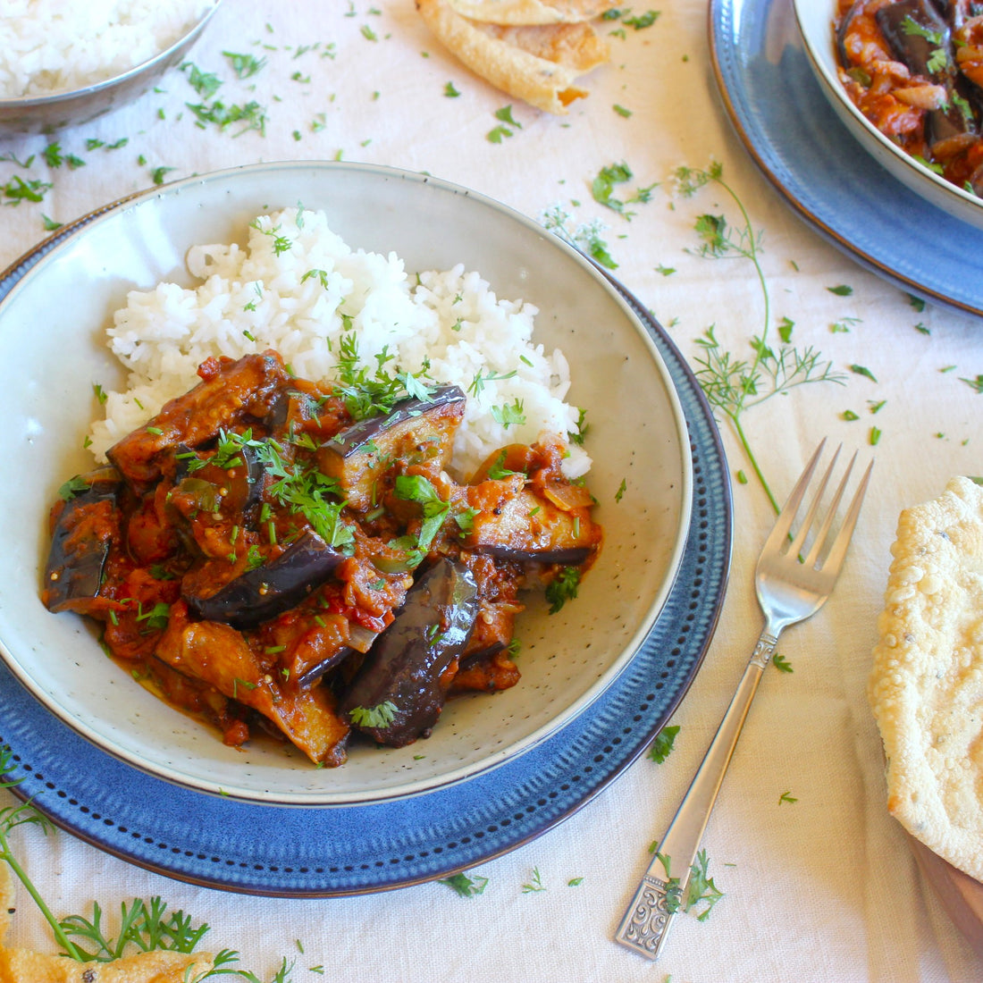 curry and rice in a round bowl