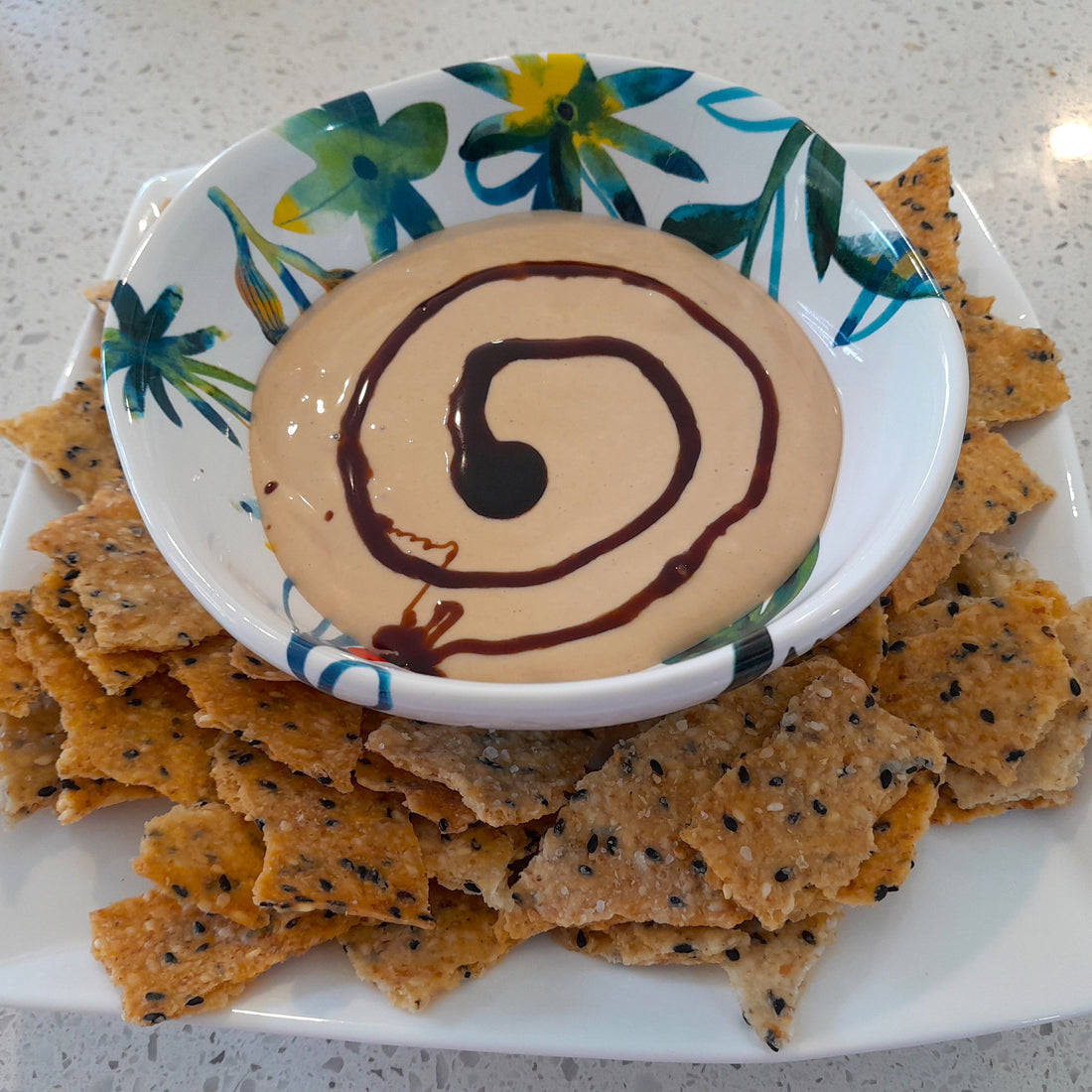 Black honey whipped feta in a bowl