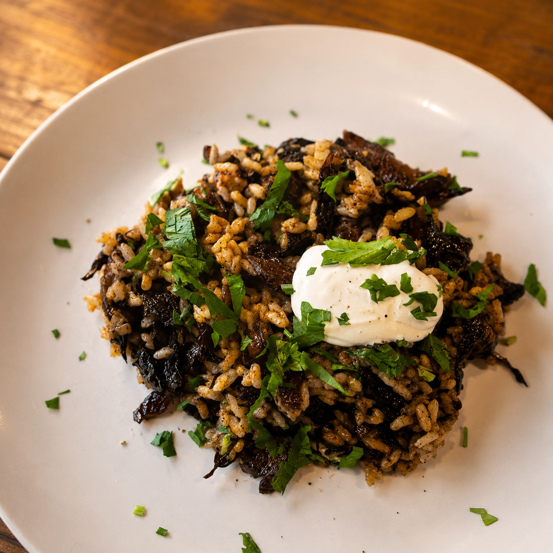 Rice with Caramelised Onion and Black Garlic