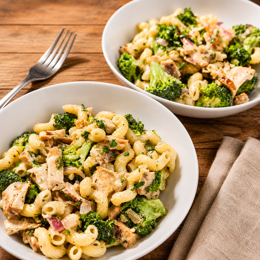 creamy balsamic pasta with broccoli and chicken