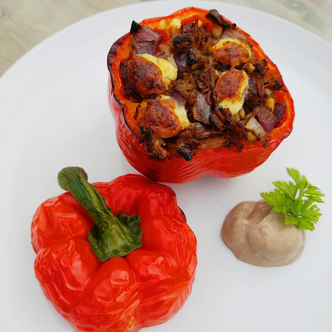 Stuffed Capsicum with Black Garlic Rice