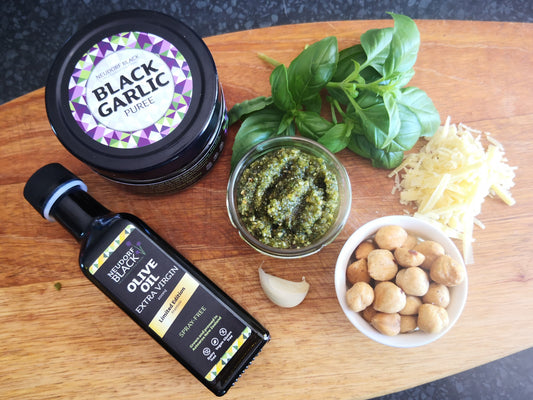 Black Garlic, Basil and Hazelnut Pesto