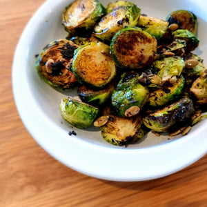 Charred Brussel Sprouts with Black Garlic