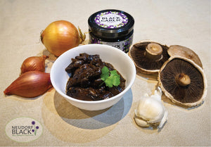 Creamy Portobello Mushrooms with Black Garlic Puree