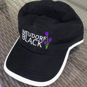 Black sports cap with an embroidered logo